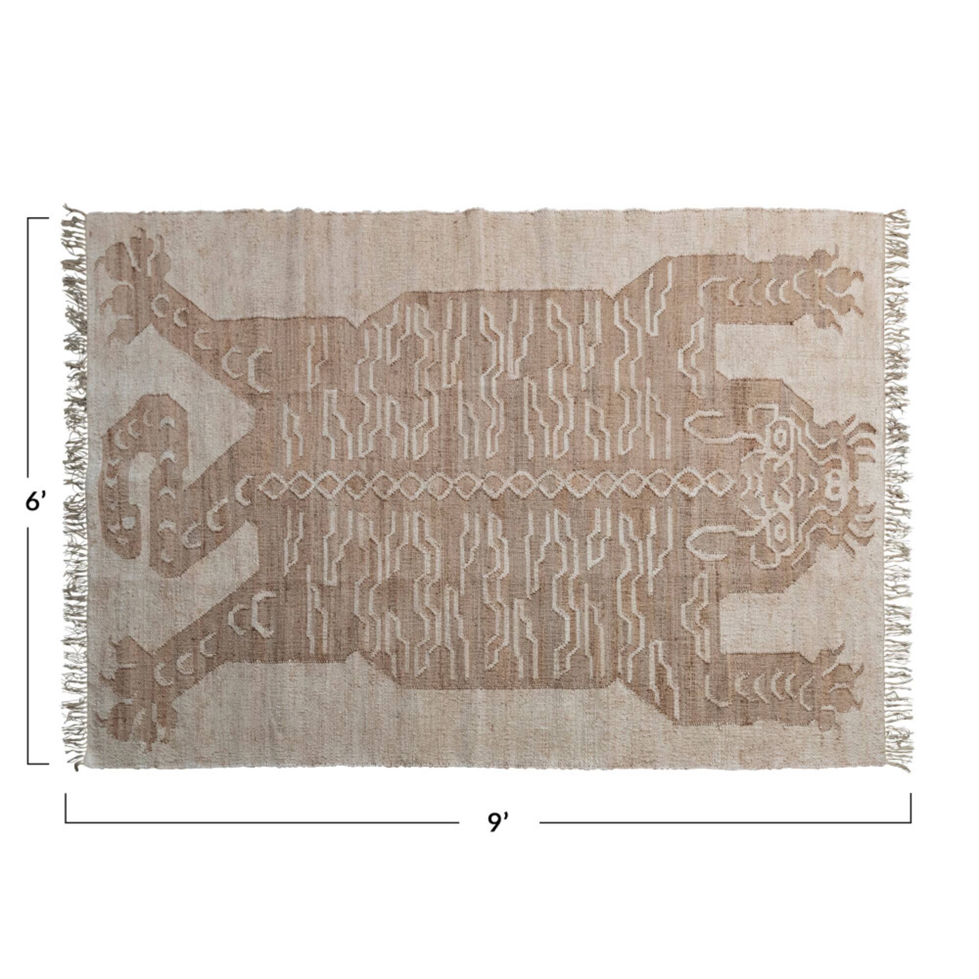 Hello Honey® Natural and Brown Cotton and Jute Rug with Tiger and Tassels, 9ft. x 6ft.